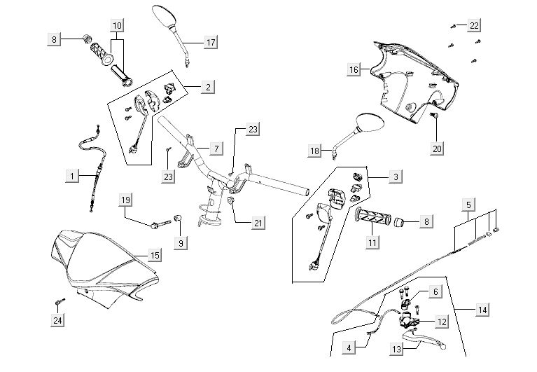 Handlebar parts Kymco Agility 10' 4-stroke silver