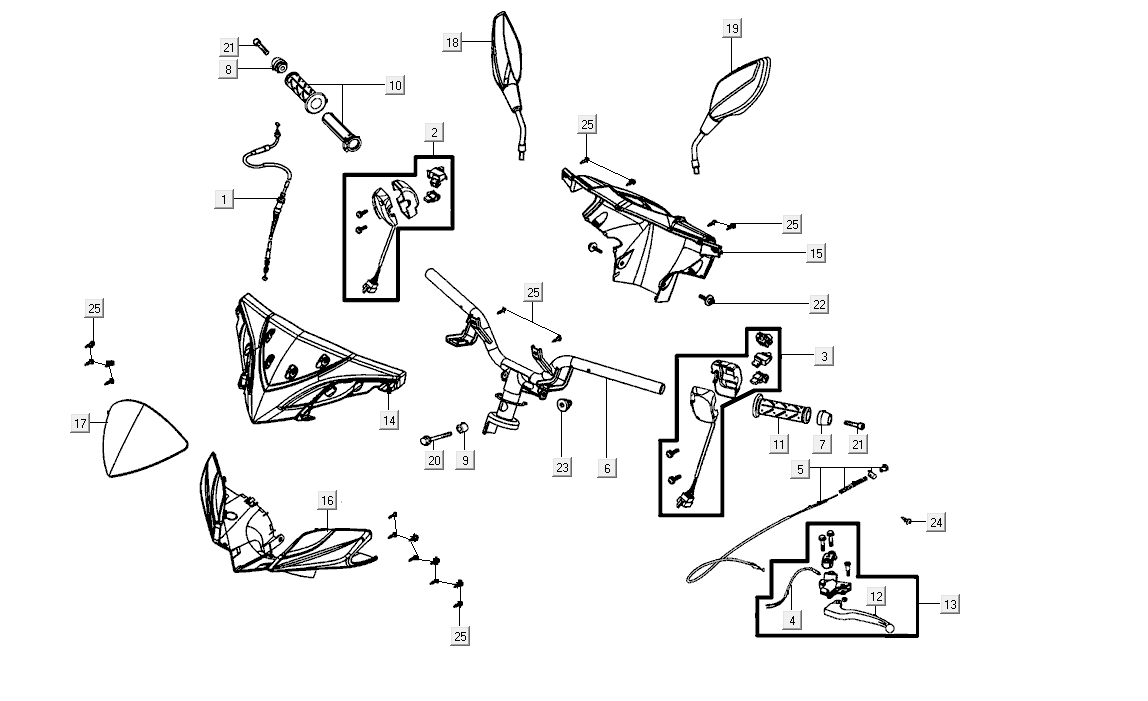 Handlebar parts Kymco Super8 Street 50i E4 Matt Grey