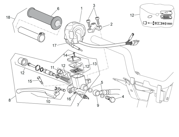 Handlebar knobs - right switches Aprilia SR 50 H2O ie+carb 2004-2009