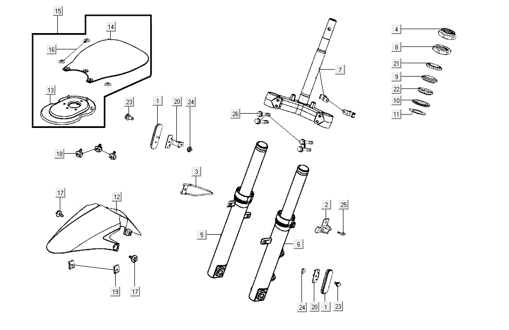 Stem Front Kymco Super8 Street 50i E4 Matt Grey