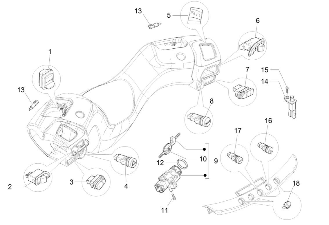 Piaggio MP3 300 ie E4 LT BUSINESS steering switches - SPORT NOABS-ABS 2016 - 2018 (EMEA)