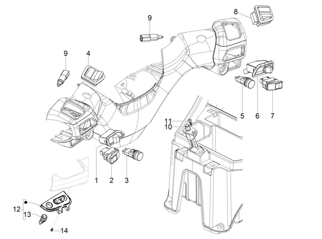 Piaggio MP3 300 HPE /300 HPE Sport E5 ABS 2020-2022 steering switches (EMEA)