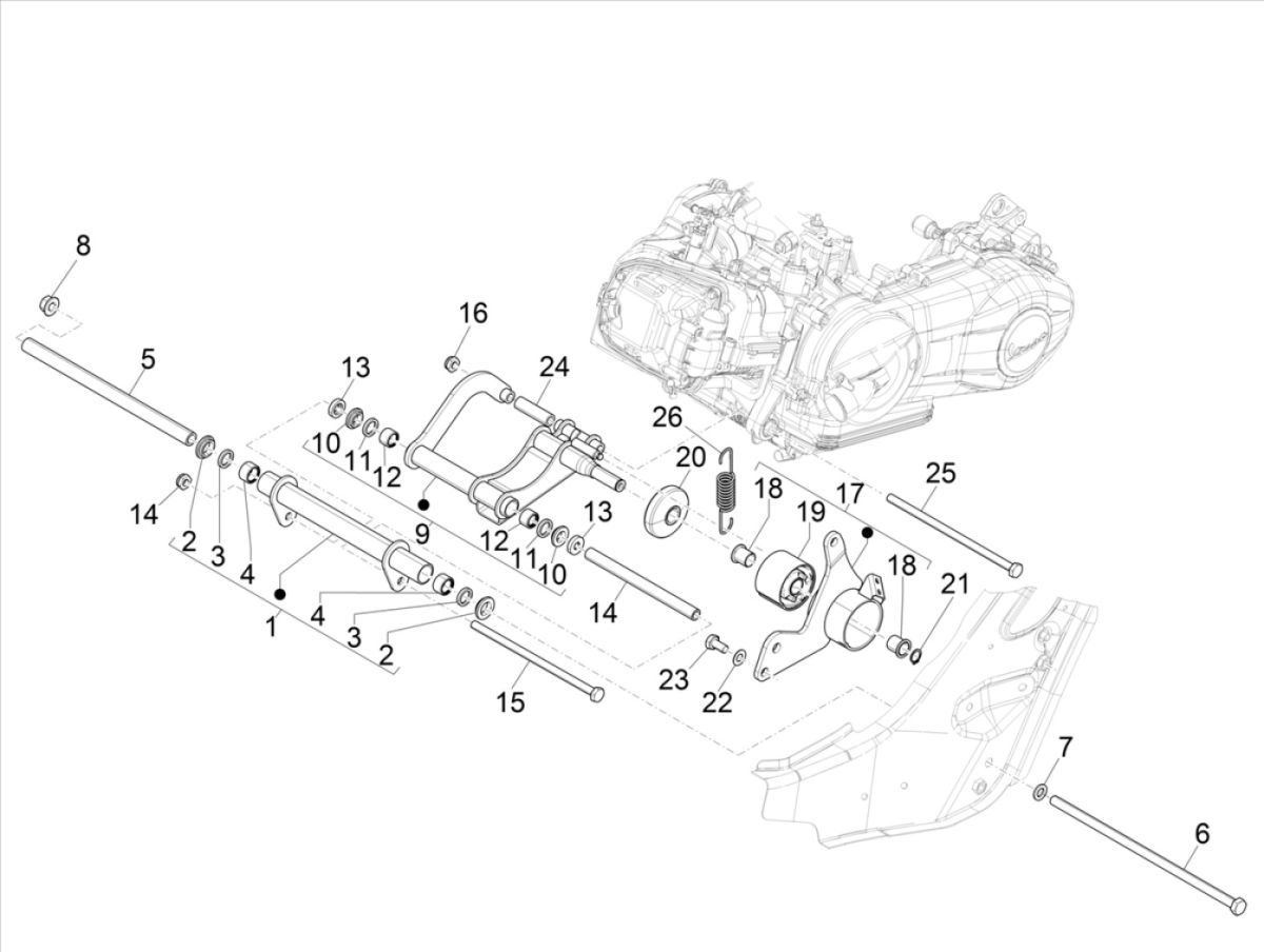 Motorophanging Vespa GTS 300 HPE 4V IE ABS Euro 4 2019