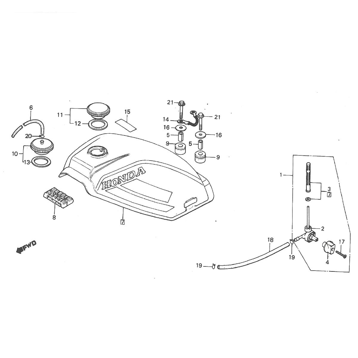 Fuel tank - Honda MT50 fuel valve
