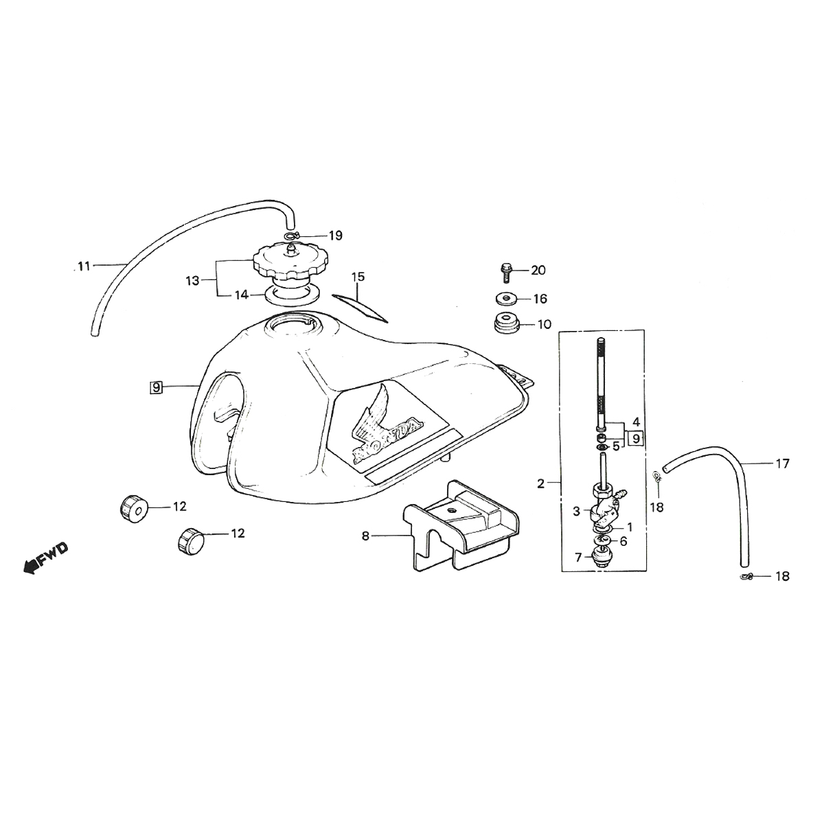 Fuel tank - Honda MTX 50 fuel valve