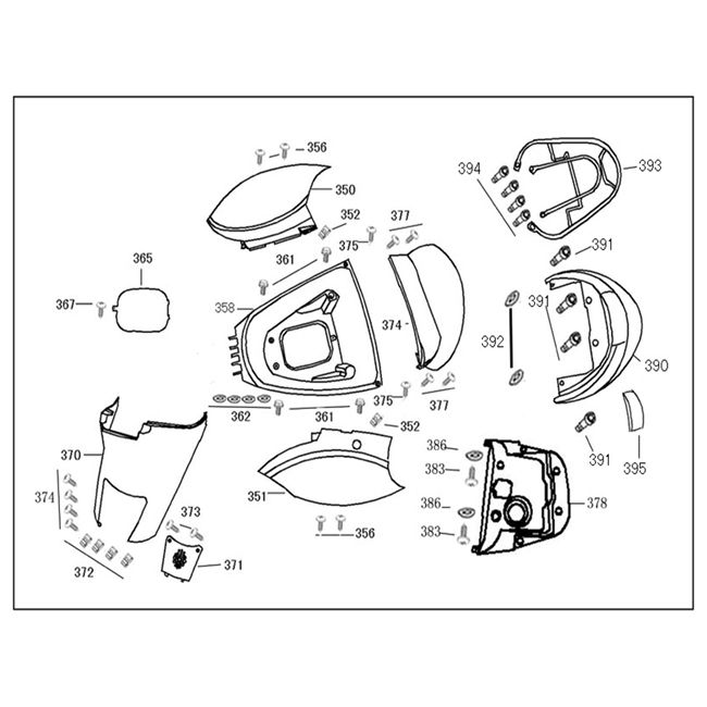 Engine / side covers - Helmet compartment - Rear carrier China Zip 50 4T AC matte anthracite