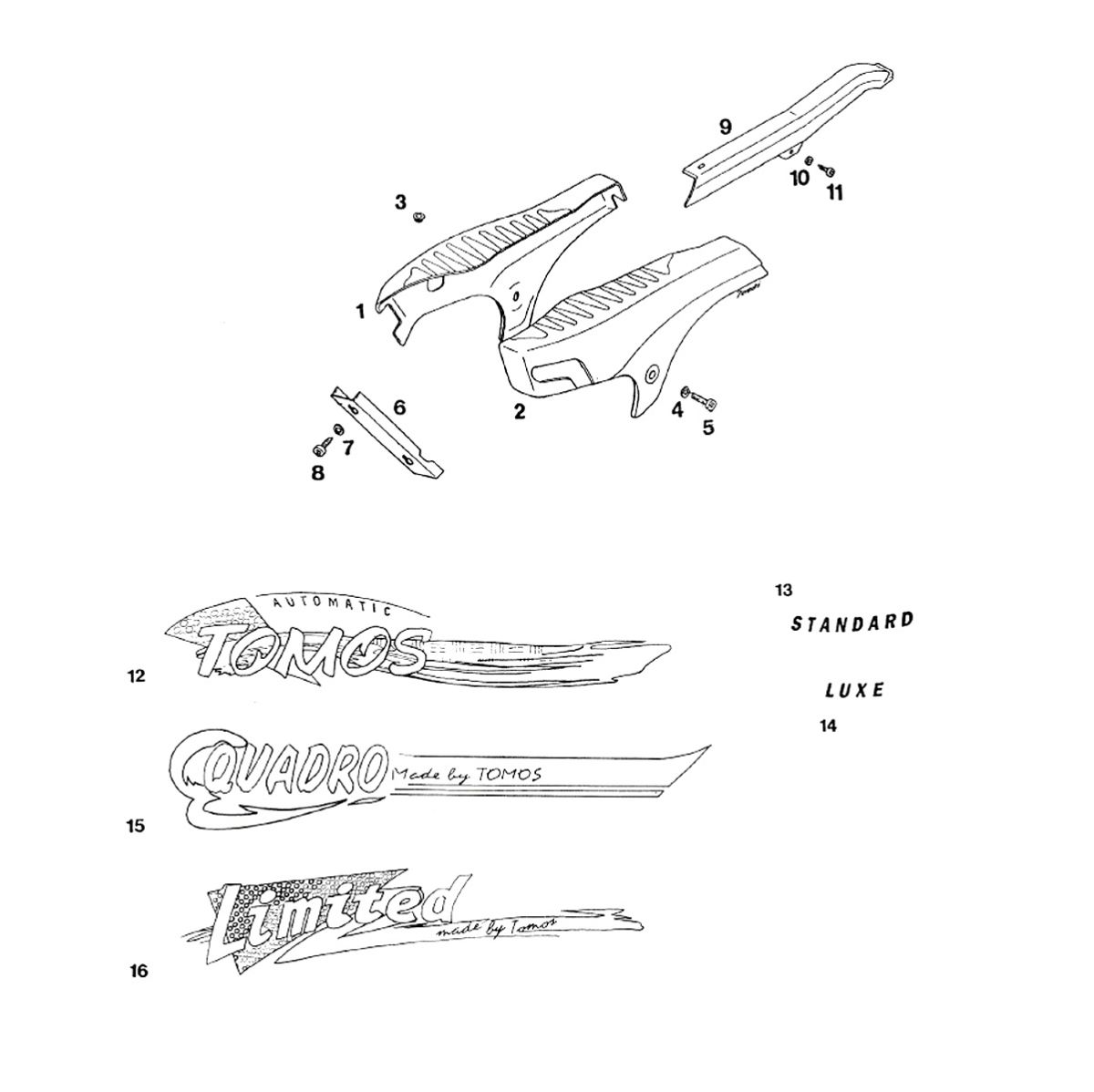 Motorschermen - stickers Tomos STANDARD QUADRO LUXE 1996-1997