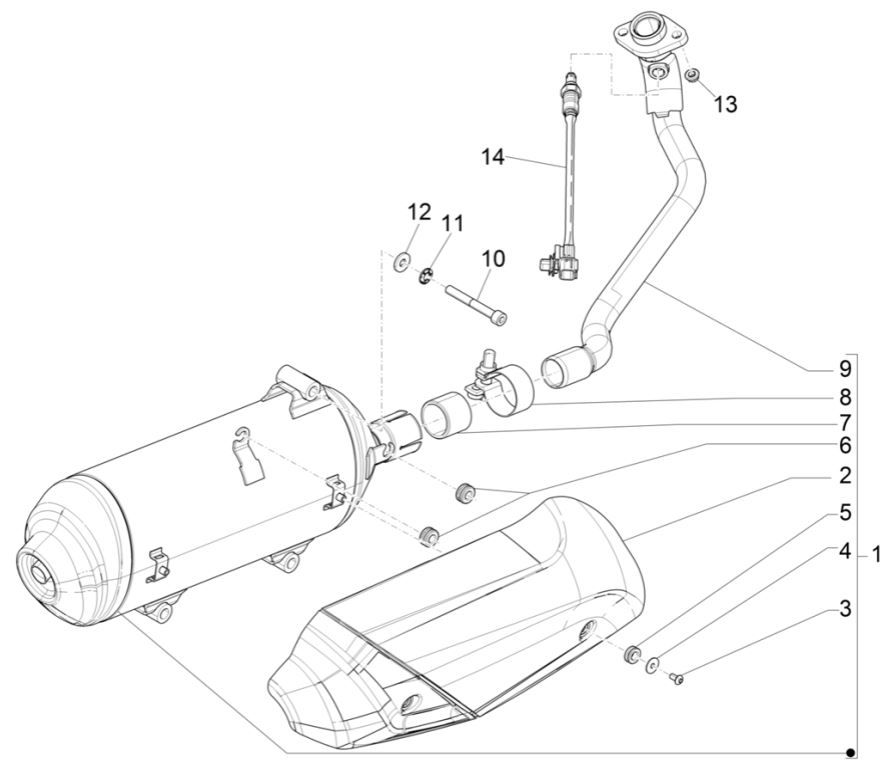 Piaggio Medley 125 ABS E5 2021-2022 exhaust (EMEA)