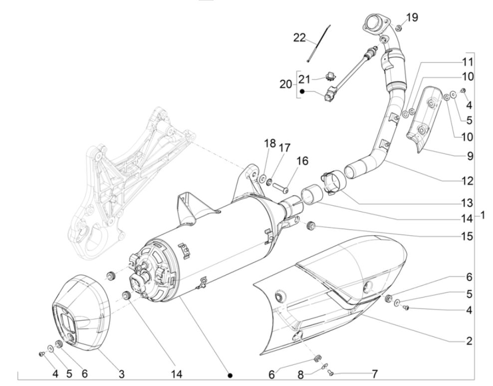 Exhaust Piaggio Beverly 300 4T 4V HPE ABS E5 2021-2022 (EMEA)