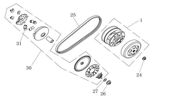 Variator-Coupling China Ape50 white