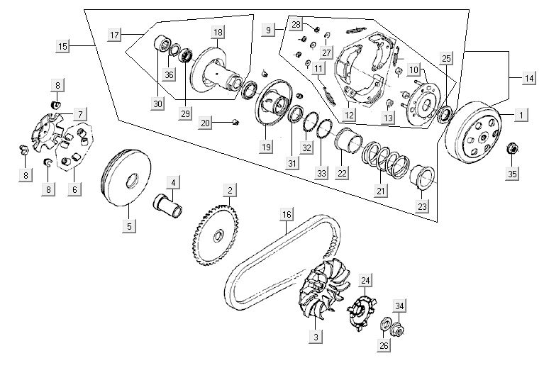 Variator coupling Kymco Agility 12' 4-stroke red
