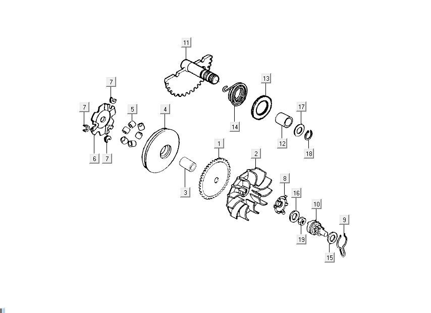 Variateur - Starter parts Kymco Super9 ac o.m Sport blue