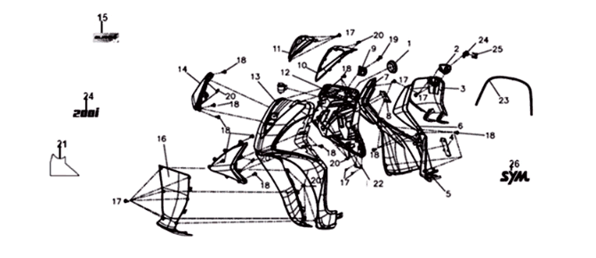 Foot plate/ frame cover Sym Symphony ST 200I Black/Silver (BK-001C/S-882U)