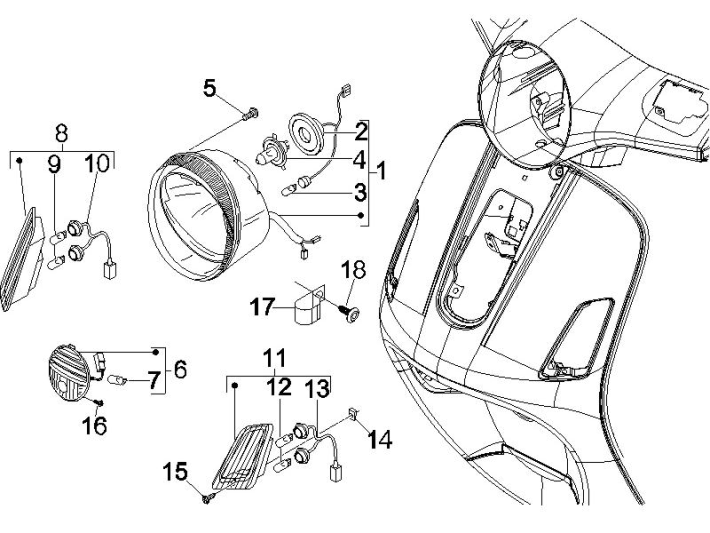 Front lights Vespa GTS 250 ie 2005-2009 (with ABS)
