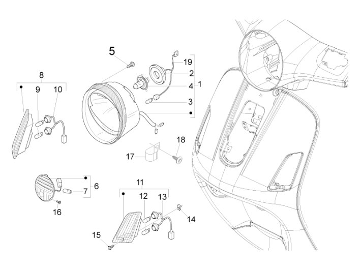 Front lights Vespa GTS 250 ie 2005-2016 (without ABS)