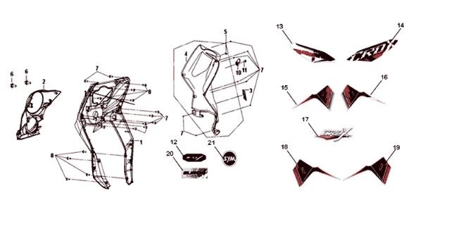Voorplaat - binnenplaat - knipperlichten Sym Crox 50 E4 BLUE/GRAY (BU-300S/GY-7450U)