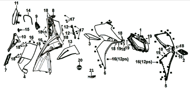 Front plate/ inner plate/ automatic blinker Sym Jet 14 125I E4 Red (R-010CA)