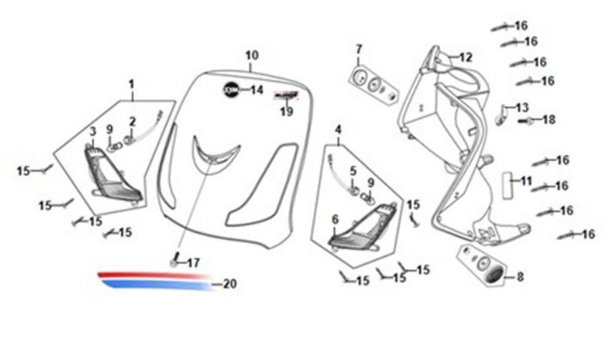 Voorplaat / binnenplaat / knipperlichten Sym Fiddle II Euro4 Chestnut (LX-17348)