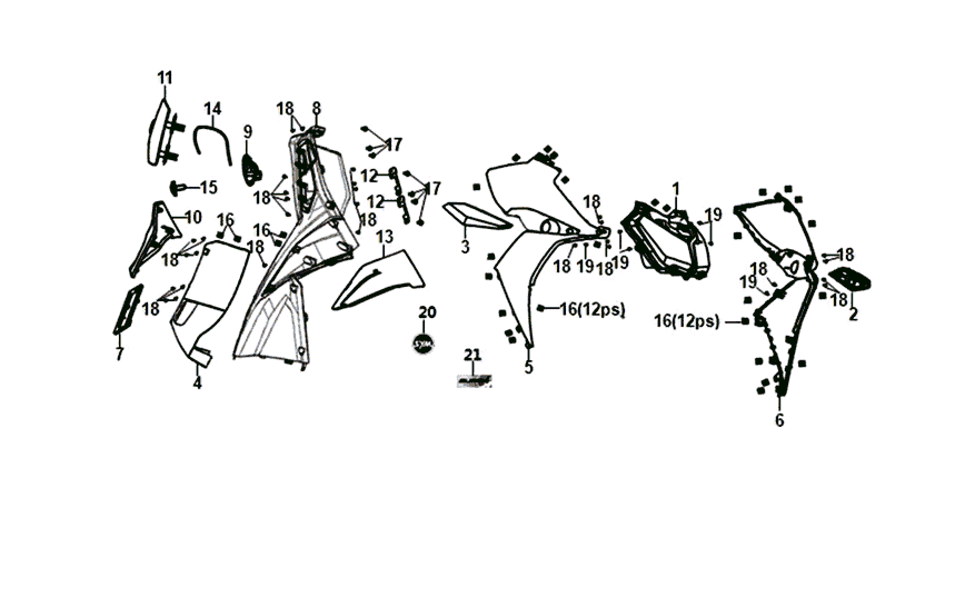 Front plate inner plate turn signal lights Sym Jet 14 red (R-010C)