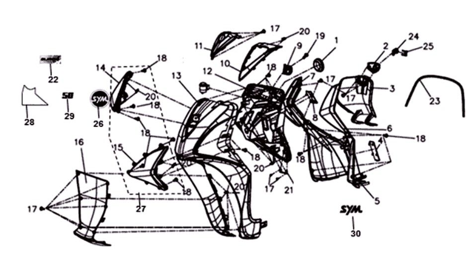 Front plate Inner plate Turn Signal Lights Sym Symphony ST euro4 (BK-7C) light black