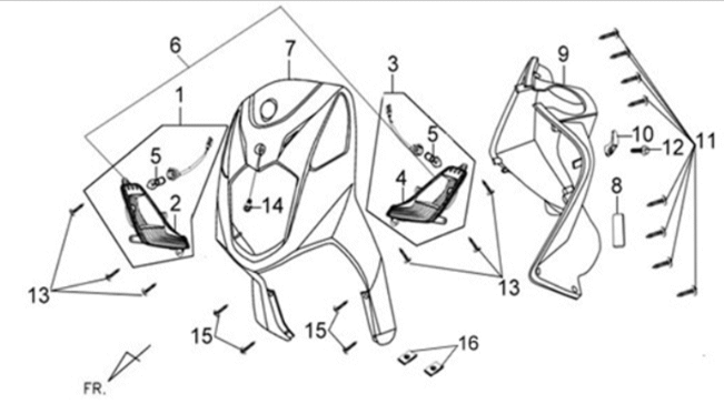 Front plate/ inner plate/ indicators Sym X'PRO 125 Red R010CA