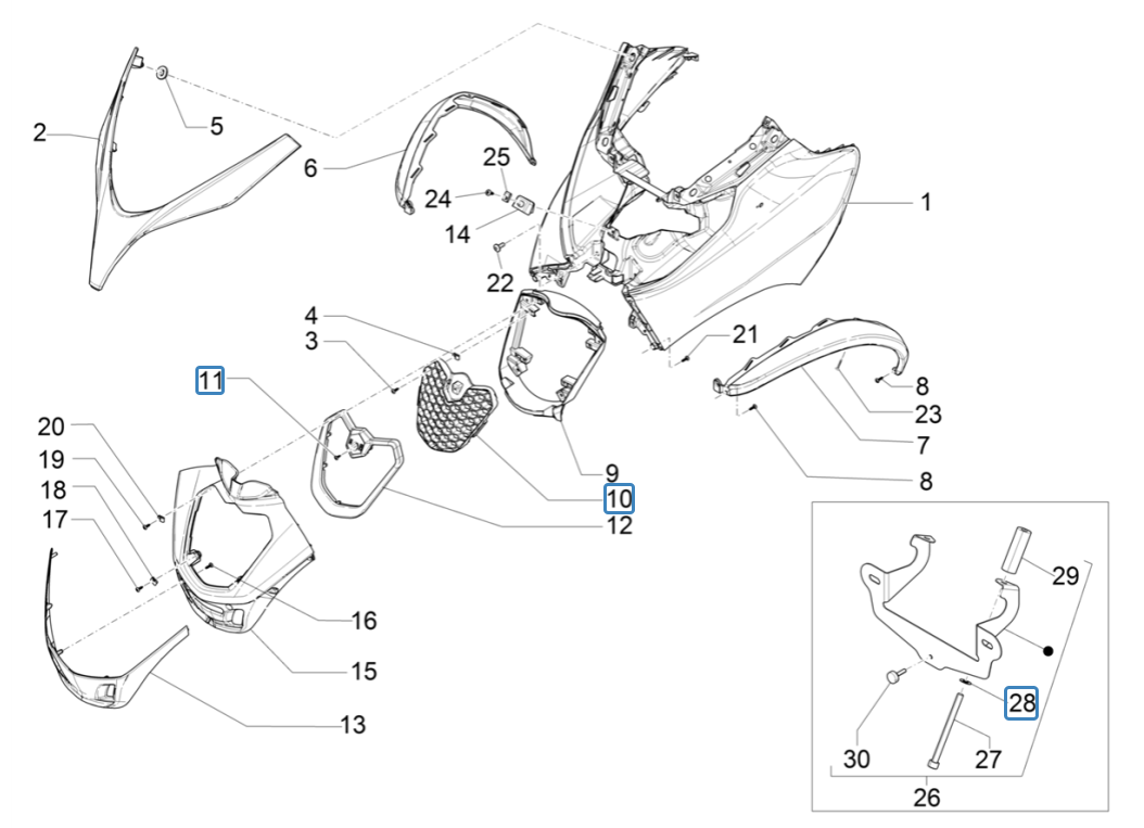 Piaggio MP3 350 Maxi sport E4 ABS 2018-2020 front plate (EMEA)