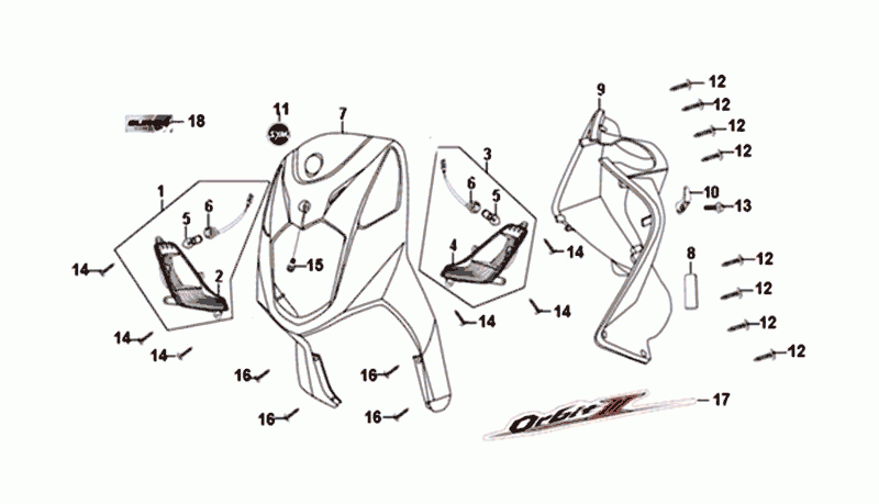 FACEPLATE/INNER PLATE/INDICATORS Sym Orbit II Euro 4 White