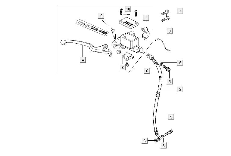 Brake master cylinder - Brake lever - Brake hose Kymco Agility 12