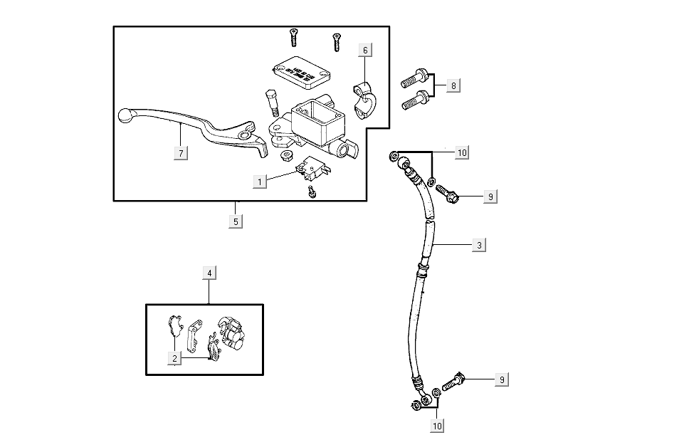 Brake master cylinder - Brake lever - Brake hose Kymco Agility FR 12