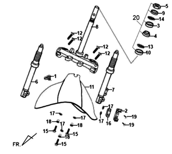 Front fender/fork/headset Sym Fiddle II 125S