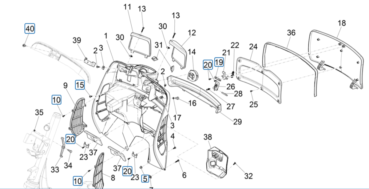 Front case - Vespa GTS 125 4T E4 ABS 2019 counterprotection plate (EMEA)