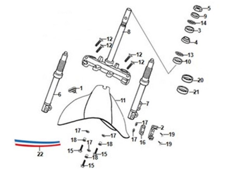 Voorvork / voorspatbord / balhoofd Sym Fiddle II Euro4 Chestnut (LX-17348)