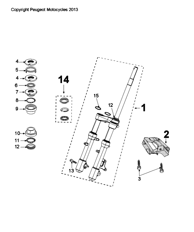 Front Fork - Handlebar-head bearing set Peugeot Citystar 50 Black