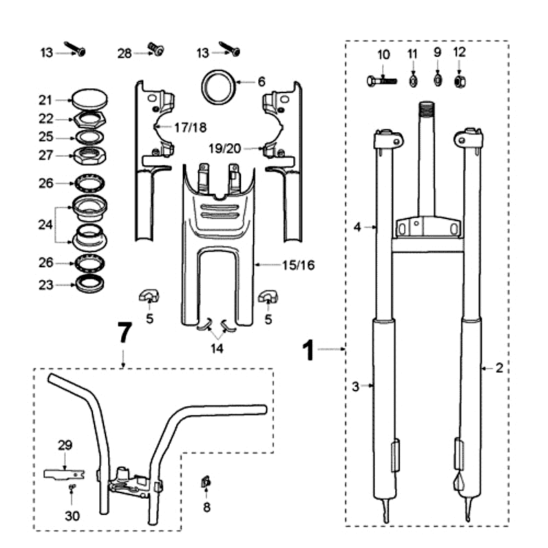 Front Fork - Handlebar-head bearing set Peugeot Fox oil tank red