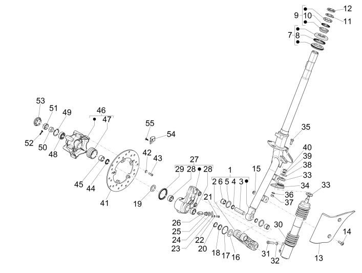Fork /Steer Tube Piaggio Zip 50 SP 2006-2013 shiny black 94