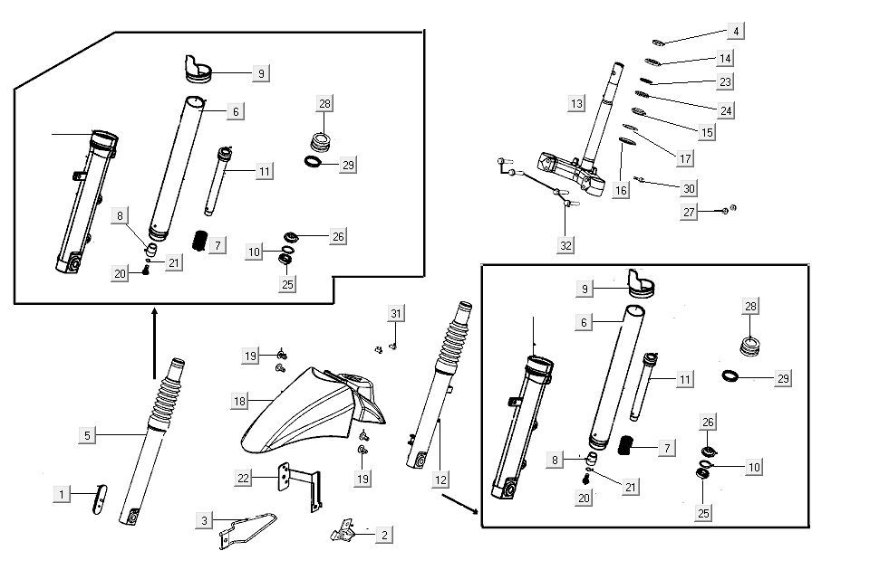 Front fork - front fender Kymco Carry 4-stroke injection euro4 gloss black