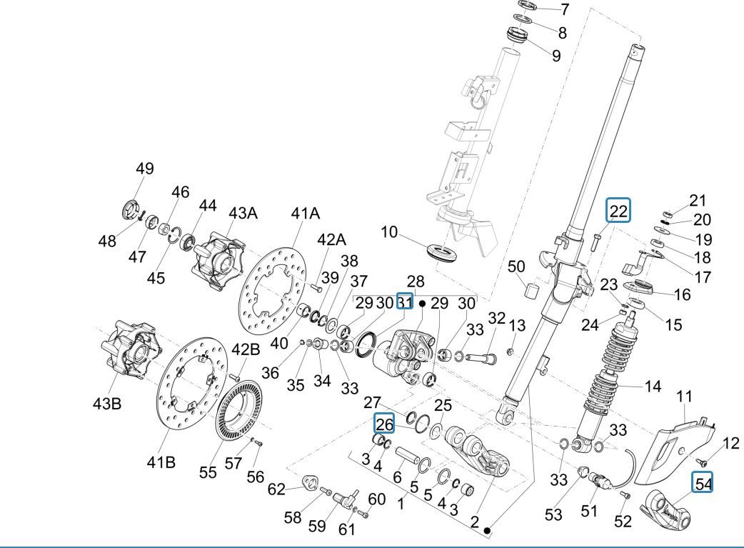 Front Fork/Steer Tube- Group steering bearings Vespa Primavera 125 4T 3V IE ABS