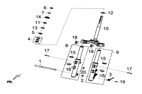 Front fork/headset/front plate Sym Joymax 300I ABS E3 2014-2016