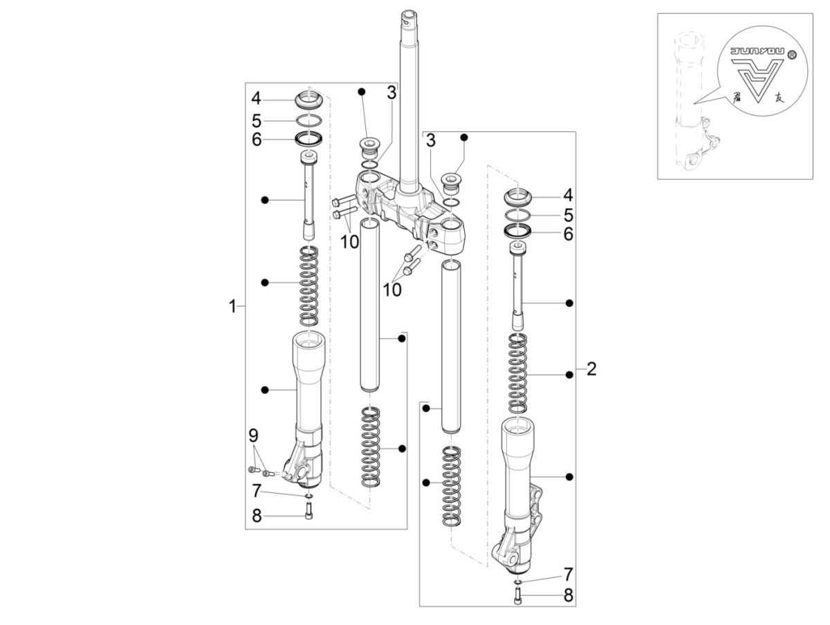 Front fork - parts (Mingxing) Piaggio Beverly 300 IE ABS E4 2016 - 2020 (EMEA)