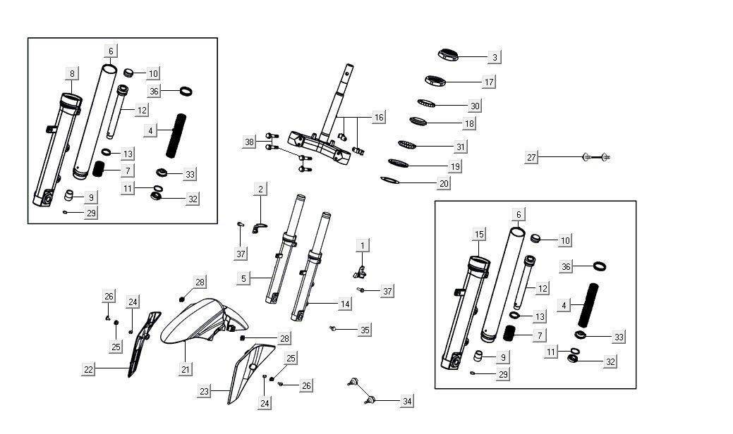 Front fork Kymco Agility 16'+ 4-stroke injection euro4 matte blue