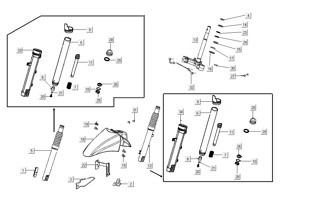 Front fork Kymco Agility Delivery 4-stroke euro4 white