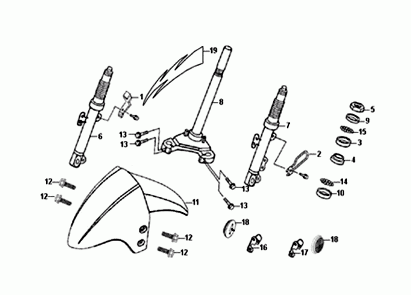 Front fork /front fender/headset SYM Orbit II Euro 4 matt brown