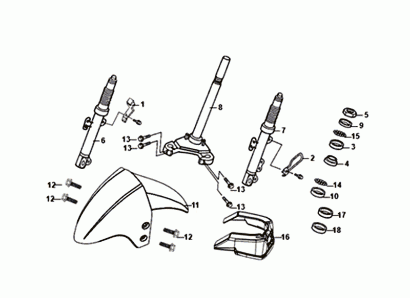 FRONT FORK/FRONT FENDER/HEADSET Sym Orbit III Red