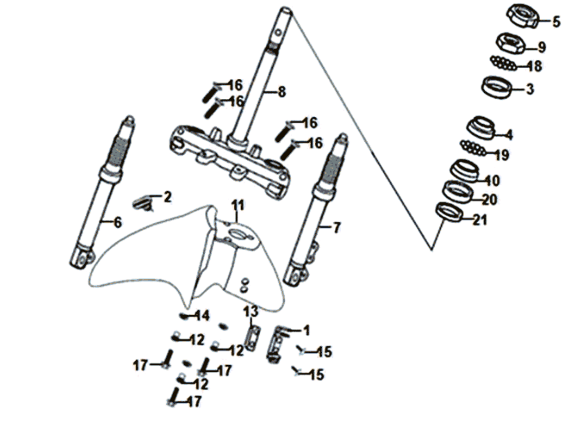 Front fork/front fender/headset Sym Symphony ST 125I E4 Matt gray (GY-010U)