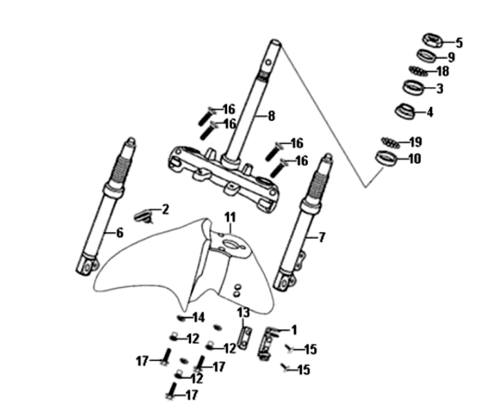 Front fork/front fender/headset Sym Symphony ST E3 Light Black (BK-7C)