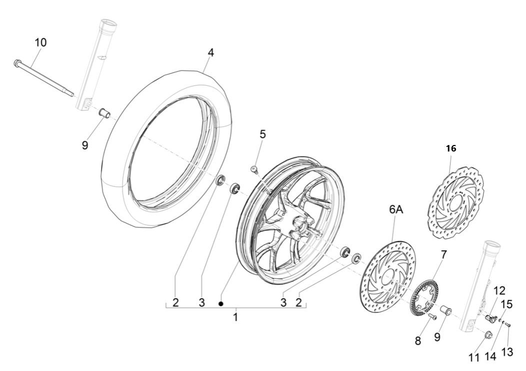 Piaggio Medley 125 ABS E5 2021-2022 front wheel (EMEA)