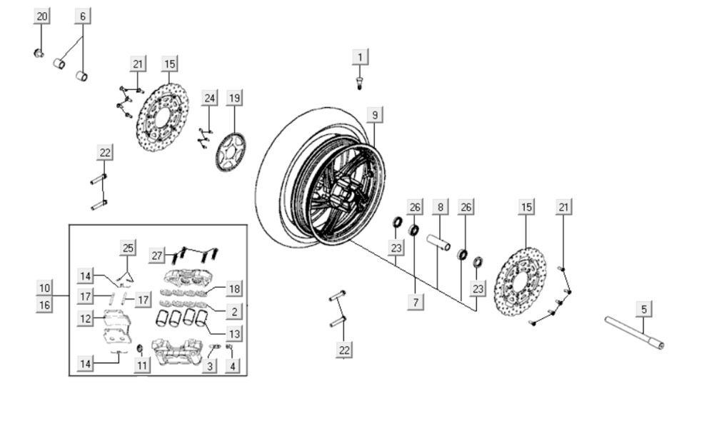 Front wheel Kymco Xciting 400i Pearly Black