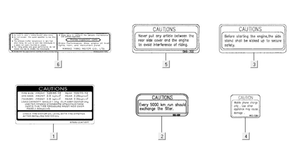 Warning stickers Kymco Downtown 300i white