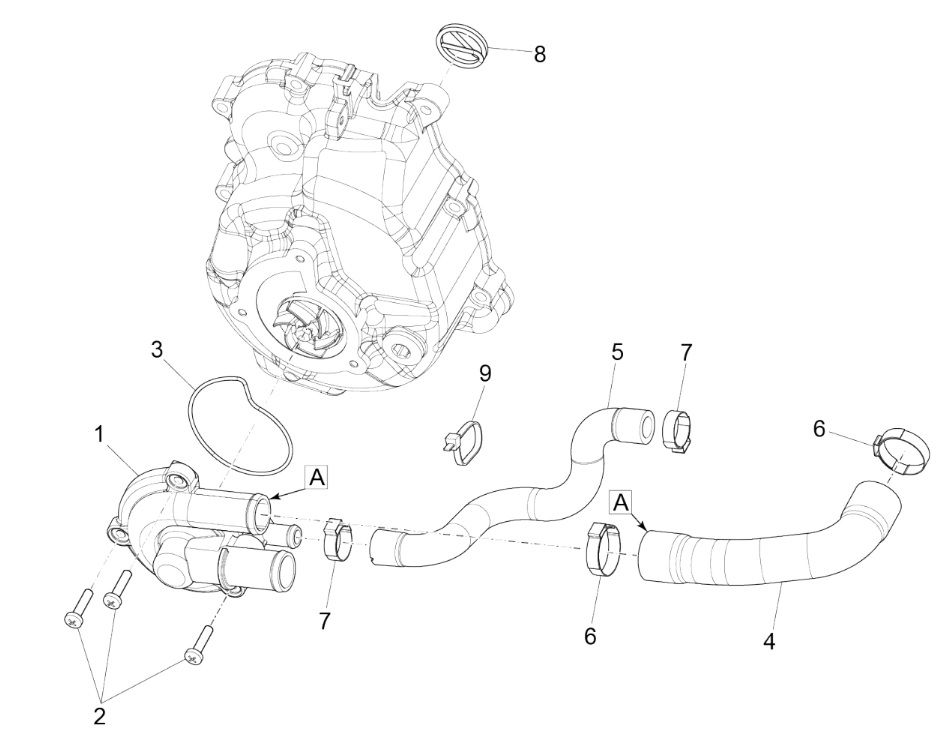Water pump Vespa GTS 300 HPE 4T 4V IE ABS E4 2019 (EMEA)