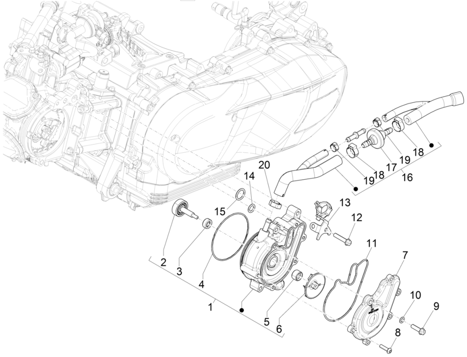 Vespa GTS 125 4T E5 ABS 2021 (EMEA) water pump